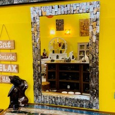 Specchio etnico in legno cornice minimal argento