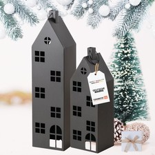 Lanterna casa XXL set 2 espositori decorativi metallo nero casa luminosa grande H66-96 cm