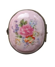 *HH* Scatolina Porcellana Vintage Limoges Portagioie Scatola Portapillole Fiori