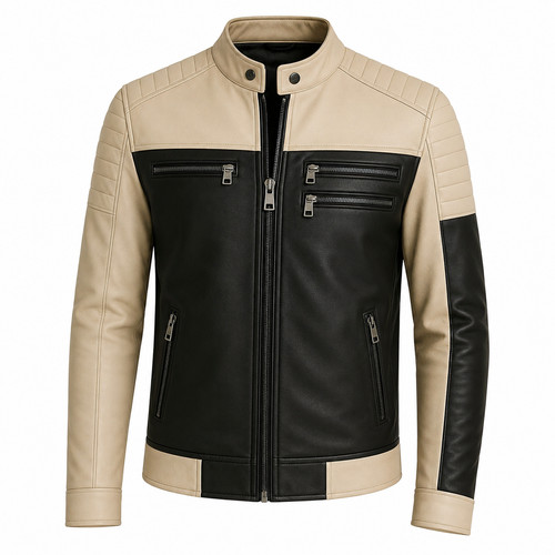 Giacca uomo pelle nero panna - giacca,