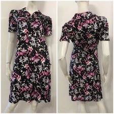 DIANE VON FURSTENBERG Vestito abito bianco nero fucsia fantasia Tg 8 Seta Silk