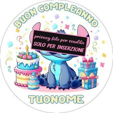 Cialda STITCH con NOME Decorazione Torta Ostia Zucchero Fibra Vegetale