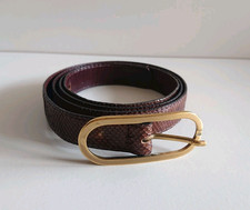 Cintura Donna Vera Pelle Rettile Marrone Sottile 1,8 cm  Lungh. 100 cm Vintage