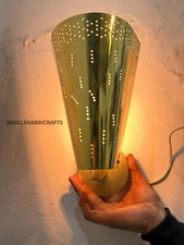 Pair of 2 Light Curved Shades Handmade Vintage Wall Mid Century Modern Raw Brass