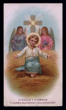 antico santino cromo-holy card GESU' BAMBINO LA CULLA E LA CROCE
