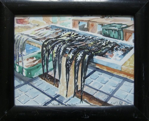 Mercato aquarell con pesci - aquarell,