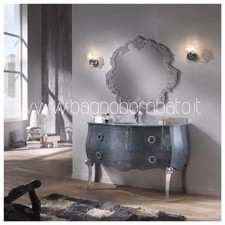 Mobile Bagno Stile Barocco Bombato Top Cristallo Argento 