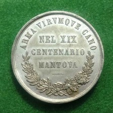 MANTOVA XIX CENTENARIO VIRGILIO 1884 MEDAGLIA IN PELTRO BIANCO Ø 43