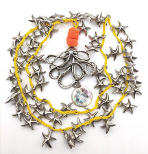 Collana mala rosario del mare - stelle marine, polpo e mandala. Cotone giallo.