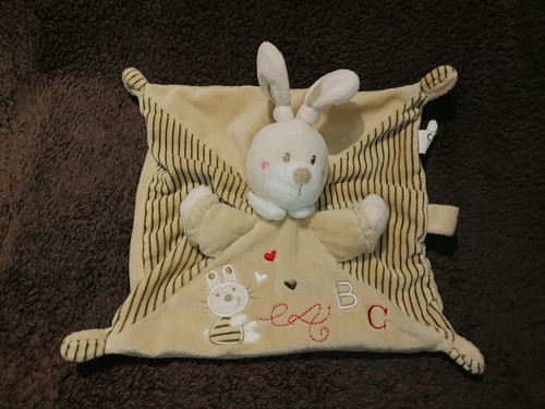 Doudou lapin plat marron motif
