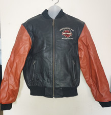 Harley Davidson giacca pelle uomo piccolo bomber vintage ricamato nero