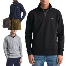 GANT Felpa Uomo Ricamata Scudo Mezza Zip Pullover Maglione Invernale Nero