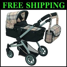 Babyboo Bambola Carrozzina con Cestino - Plaid Beige