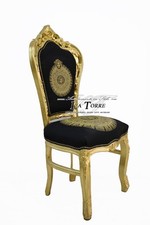 Poltrona sedia Still Luigi XV Barocco Legno Oro tessuto nero stile dea medusa LT