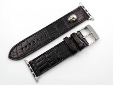Cinturino Apple Watch Misura Cassa 42/44/45 Nero Vero Alligatore Teschi Acciaio