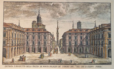 TORINO stampa Città Entrata e prospetto della piazza di Porta Palazzo di Torino