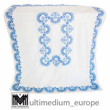 Tovaglia in lino intrecciata anni 30 50 fantasia ricamo piatto fantasia floreale blu