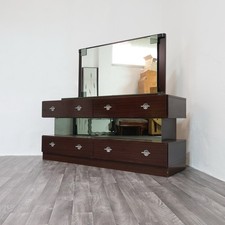 Comò Cassettiera In Ebano Macassar E Specchio Cubic Design Modernariato 1980’s