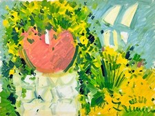 ATHOS FACCINCANI 18x24 olio su tela anni '80 piccolo promontorio paesaggio