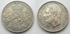 BELGIO - 5 franchi 1873 Leopoldo II argento