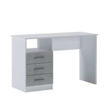 Scrivania con 3 cassetti salvaspazio scrittoio mobile PC bianco e grigio cemento