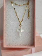 Collana con ciondolo pendente Croce Madreperla catena acciaio colore oro