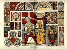 Stampa Antica 1893 VETRATE CATTEDRALI Arezzo Colonia = CROMOLITOGRAFIA Old Print