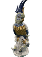 Grande statuina pappagallo cacatua porcellana tedesca lumeggiato in oro nyy