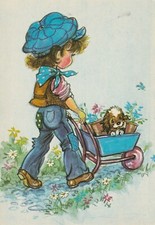 C3 - Cp Cartolina Illustrata Bambino Carrettino Cane - Fg Nvg