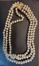 COLLANA DI PERLE COLTIVATE AGROME VINTAGE ANNI 60 CON FIBBIA GLITTER ORO ZIRCONE (118