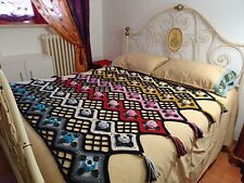 Coperta Plaid lavorata a mano all'uncinetto con Rose a rilievo-100% LANA MERINO-