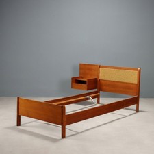 Letto con Comodino Vintage Impiallacciato Teak Tessuto Design Anni 60 Originale