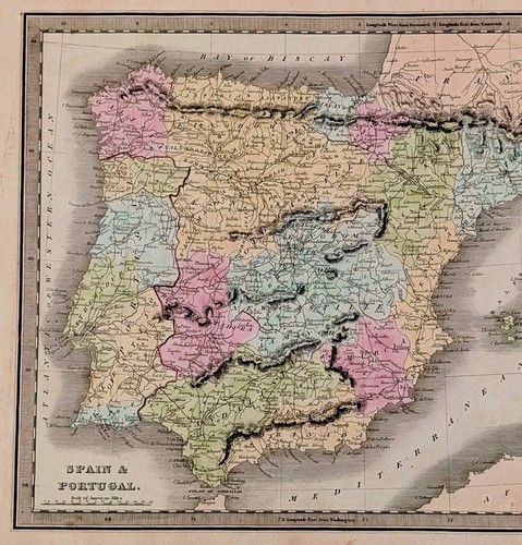 Mappa spagna portogallo - mappa, 1848