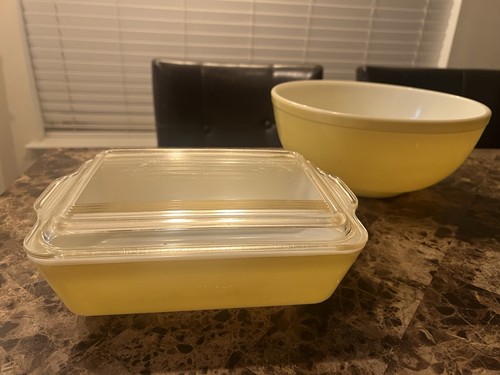 Vintage pyrex yellow bowl - pyrex, and