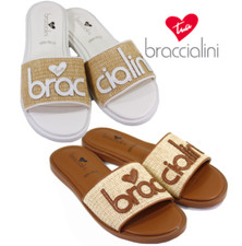 BRACCIALINI sandali ciabatte basse logo paglia BIANCO e CUOIO corda NOVITà 2025