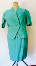 Tailleur tre pezzi vintage Louise Feraud puro lino  colore verde menta 