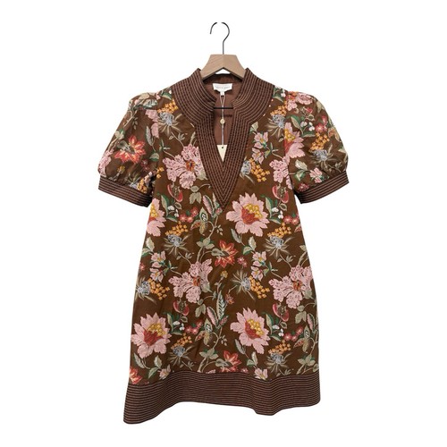 Entro floral brown neck puff - v-neck,
