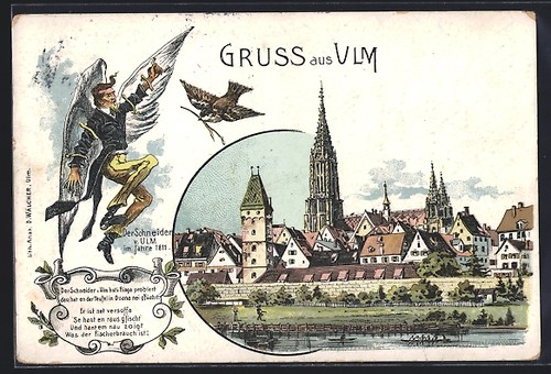 Litografia ulm danubio - ulm, /