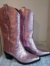 STIVALI DA COWBOY JEFFREY CAMPBELL FREE PEOPLE BORCHIATI ROSA METALLIZZATO EU 40,US9,UK7
