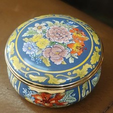  Halcyon Days Smalto BOUQUET FLOREALE Scatola Rotonda Cernierata-Bilson & Battersea Inghilterra