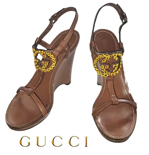 Gucci sandali con zeppa gg - ~,