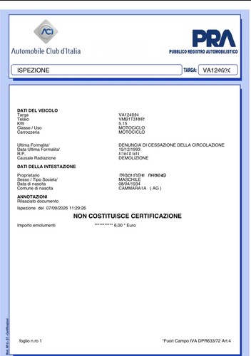 Vespa et3 visura targa - visura, varese