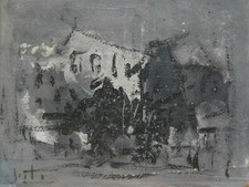 DIPINTO Gemalt OLIO su FAESITE Alvaro DANTI "NOTTURNO" 1979 38X30 con AUTENTICA