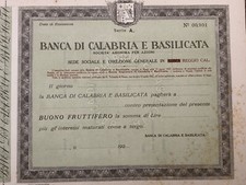 1927 Banca di Calabria e Basilicata, Buono Fruttifero Sede Reggio Cal., nuovo