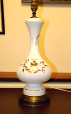 Edwardian  Opaline Glass Lamp Base On Reticulated Brass Base .