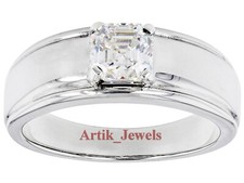 Anello In Argento Placcato Oro Bianco 14K Con Moissanite Incolore Per Uomo #361