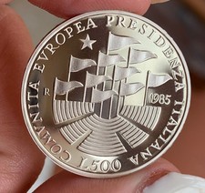 500 LIRE 1985 PROOF PRESIDENZA ITALIANA COMUNITA' EUROPEA FONDI A SPECCHIO UNC