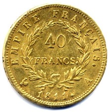 France - Napoléon I : Tête Laurée : 40 francs 1811 A - Paris mint : or oro gold