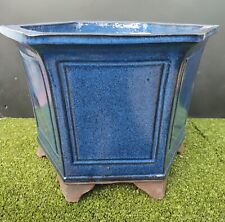 Vaso per bonsai Esagonale Grande (stile Cascata) in gres smaltato Colore azzurro