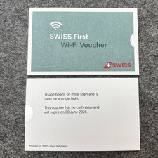 2x Voucher SWISS WIFI UNLIMITED FULL FLIGHT / valido fino a giugno 2026 / valore 70 CHF